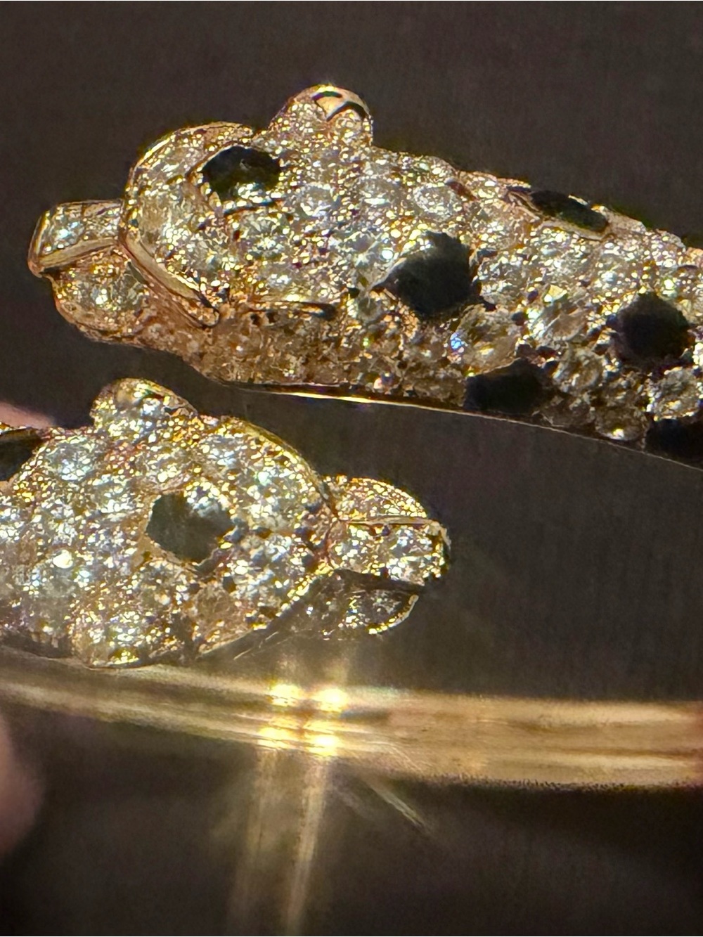 Goldtone and Crystal Pavé Double Panther Head Bangle Bracelet NEW